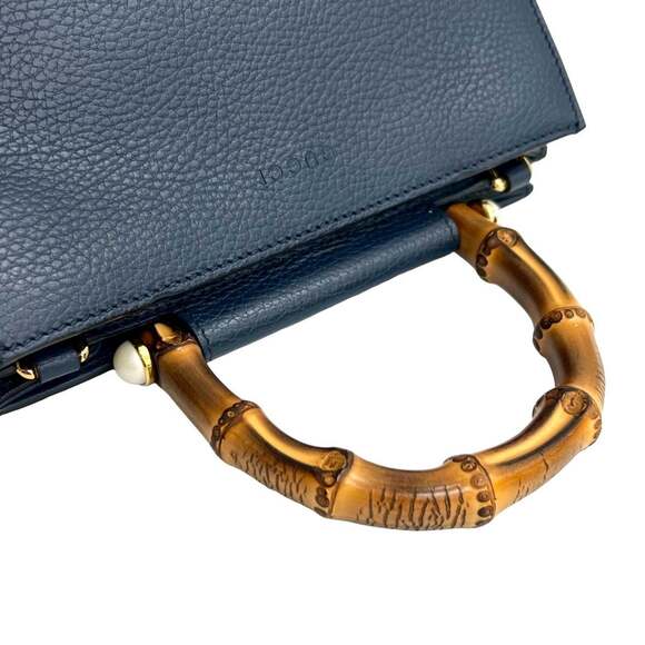 GUCCI Blue Leather Bamboo Shoulder Bag - Picture 4 of 10
